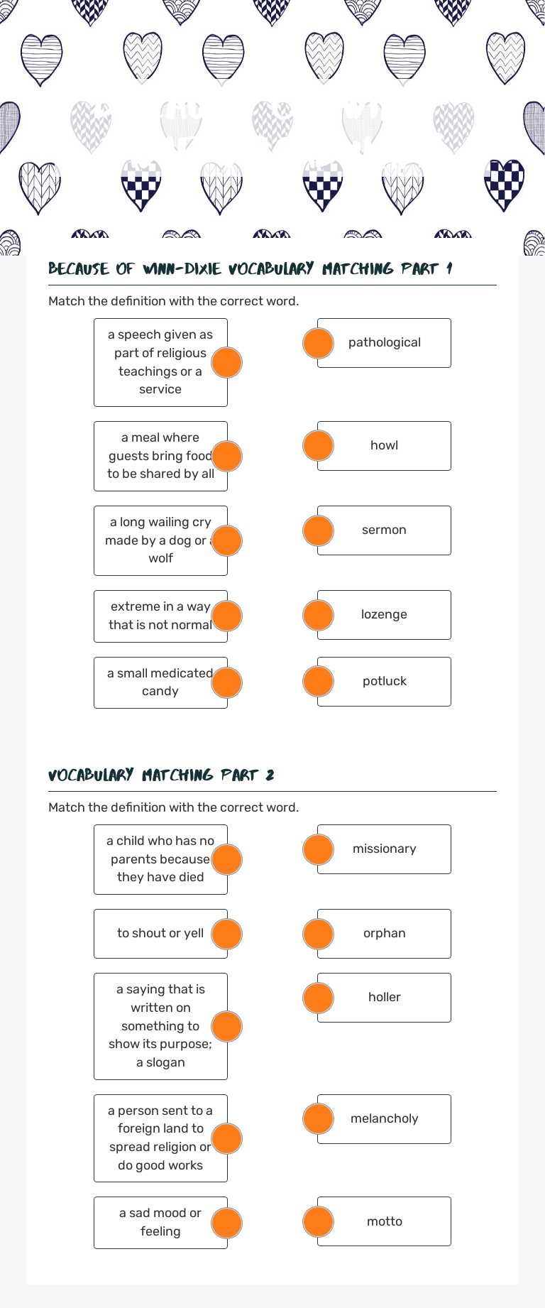 Because of Winn-Dixie Vocabulary worksheet preview image