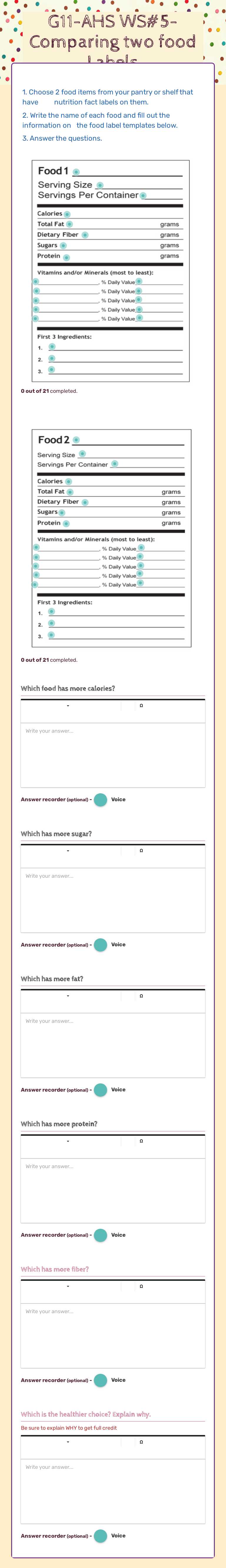 G11-AHS WS#5- Comparing two food Labels worksheet preview image