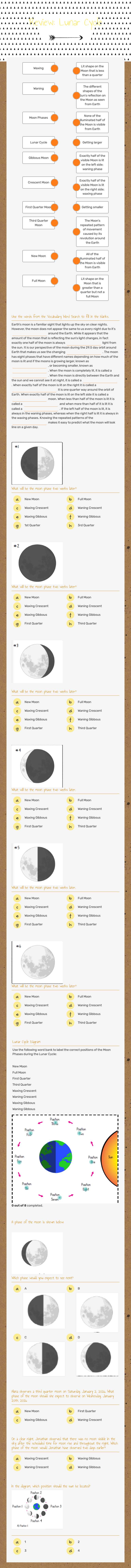 Review: Lunar Cycle worksheet preview image