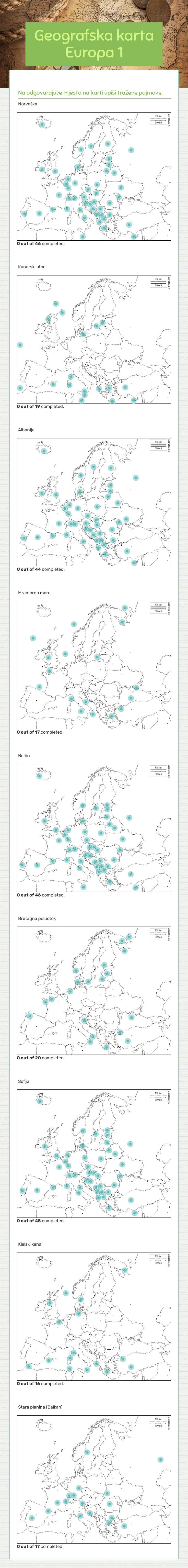Geografska karta Europa 1 Other worksheet preview