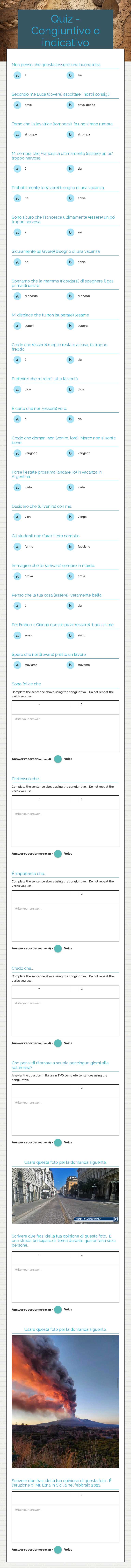 Quiz - Congiuntivo o indicativo worksheet preview image