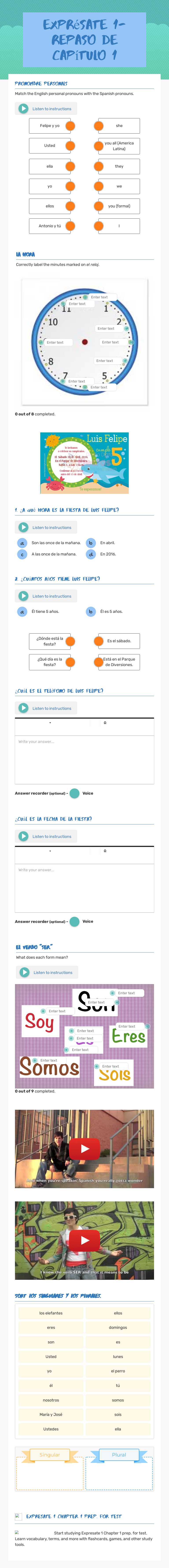 Exprésate 1-Repaso de Capítulo 1 worksheet preview