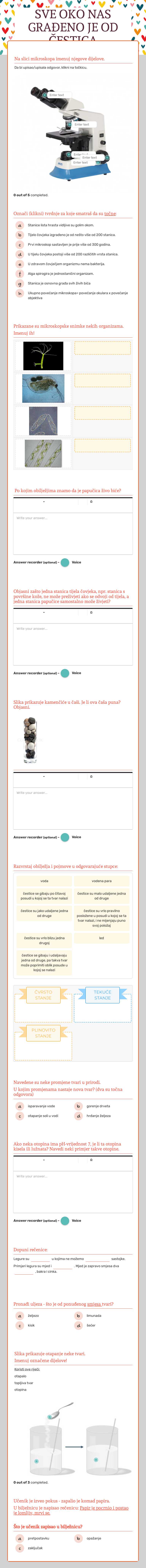 SVE OKO NAS GRAĐENO JE OD ČESTICA Grade 5 worksheet preview