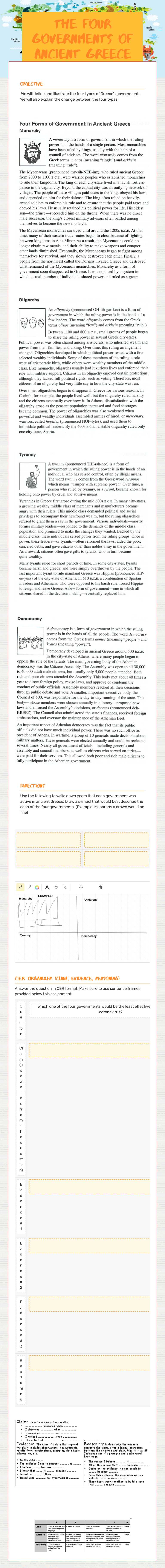the Four Governments of Ancient Greece worksheet preview image