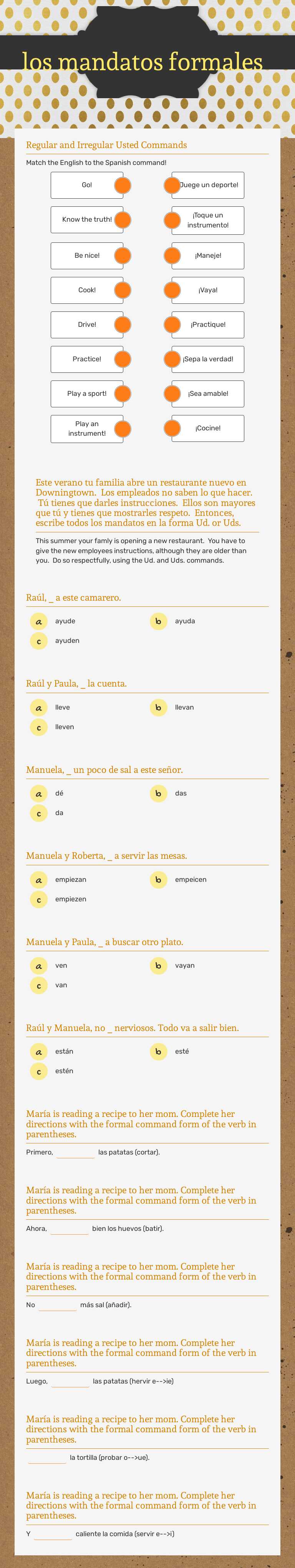 los mandatos formales worksheet preview image