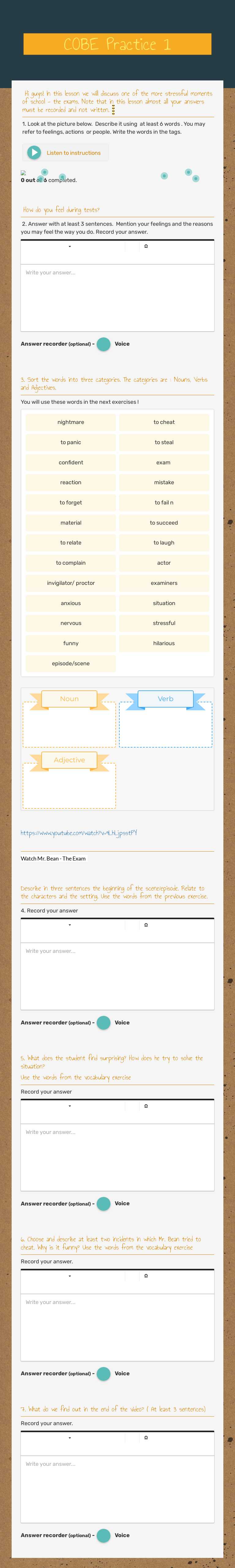 COBE Practice 1 Grade 11 worksheet preview