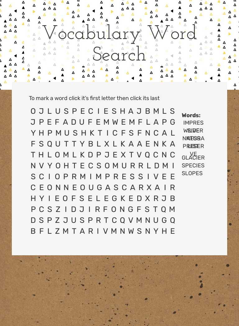 Vocabulary Word Search Grade 4 worksheet preview