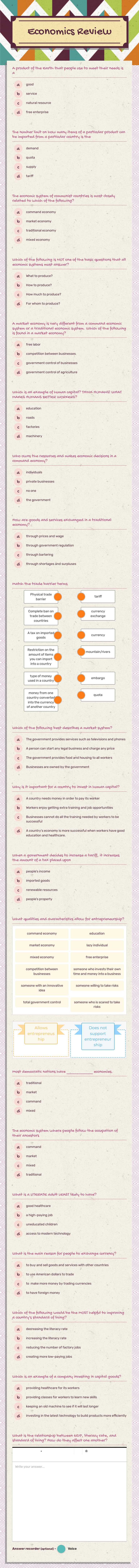 Economics Review worksheet preview image