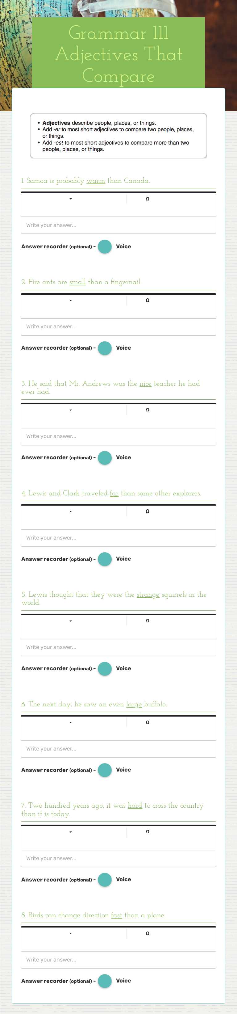 Grammar 111 Adjectives That Compare worksheet preview