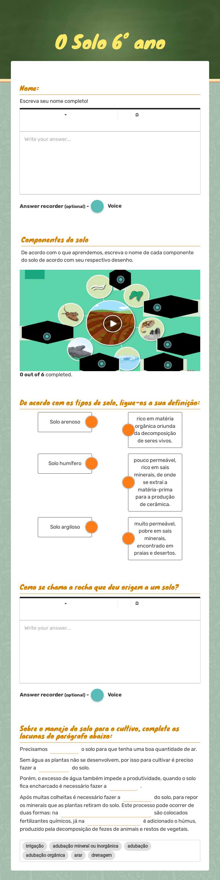 O Solo 6º ano worksheet preview image