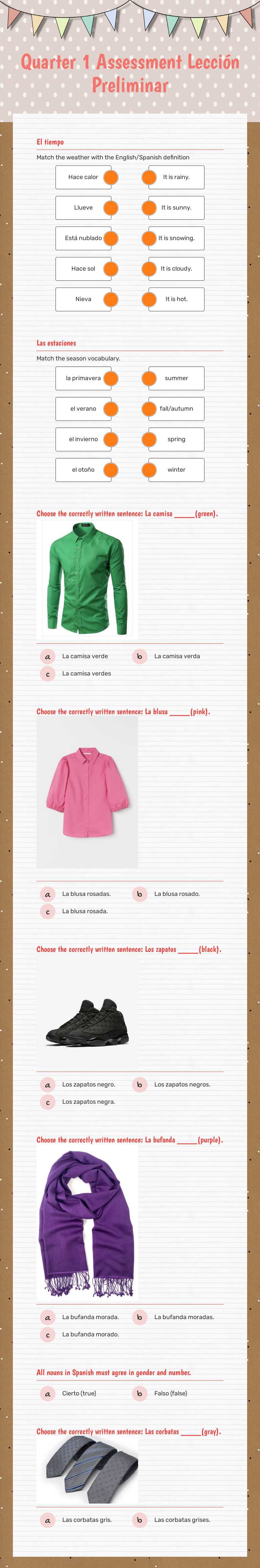 Quarter 1 Assessment
Lección Preliminar worksheet preview image