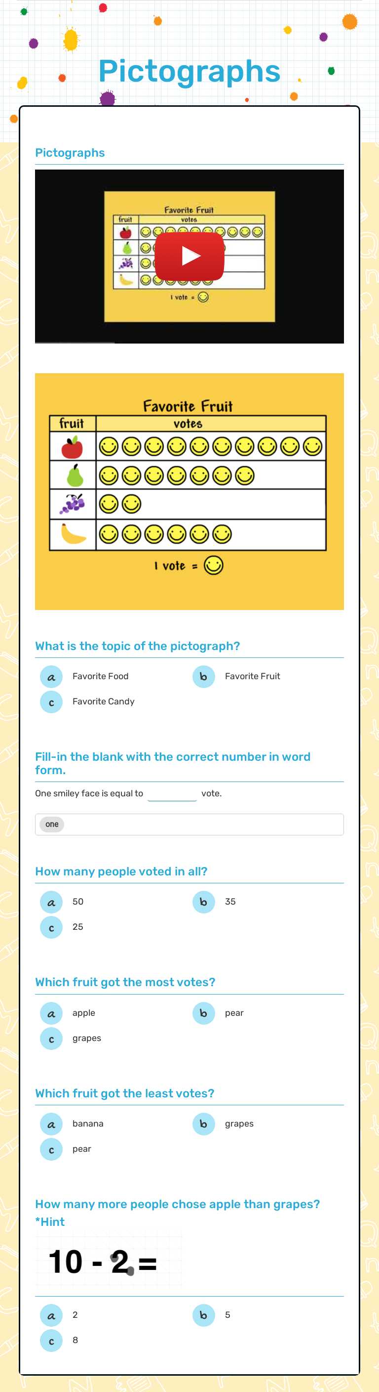 Pictographs worksheet preview image