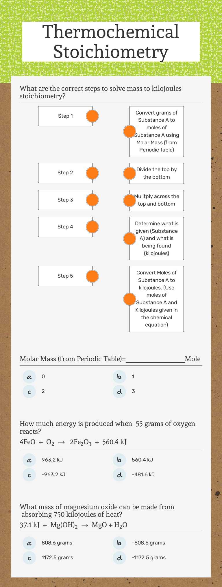 Thermochemical Stoichiometry worksheet preview image