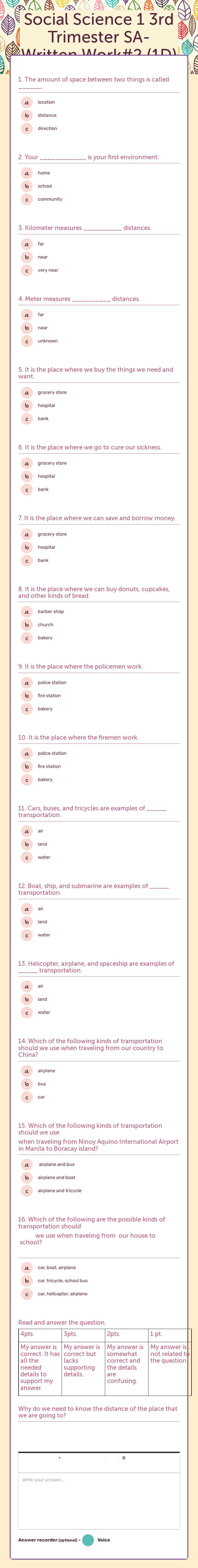 Social Science 1
         3rd Trimester            
 SA-Written Work#2 (1D) worksheet preview image