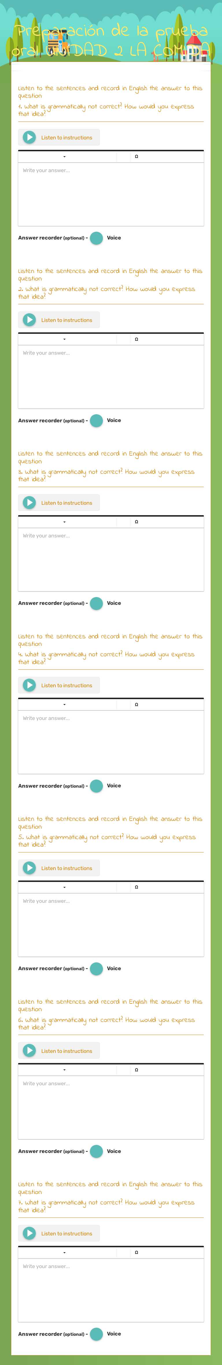 Preparación de la prueba oral UNIDAD 2 LA COMIDA Grade 7 worksheet preview