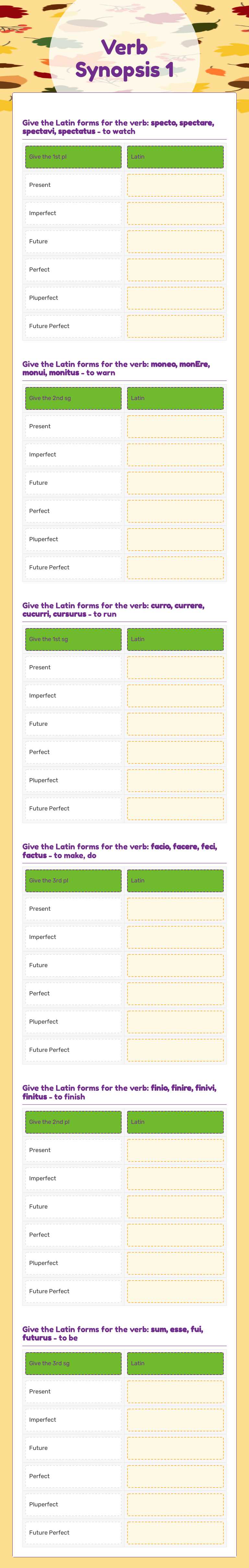 Verb Synopsis 1 worksheet preview image