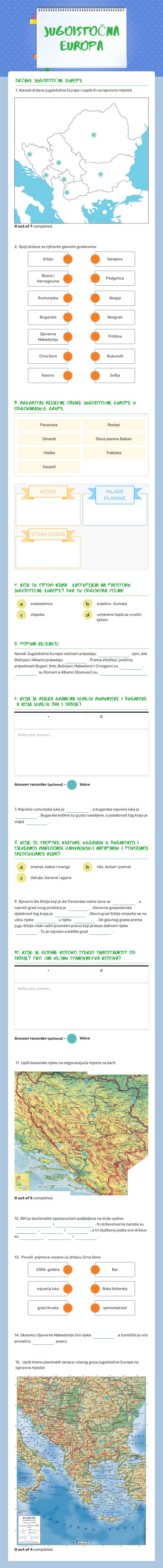 JUGOISTOČNA EUROPA worksheet preview image