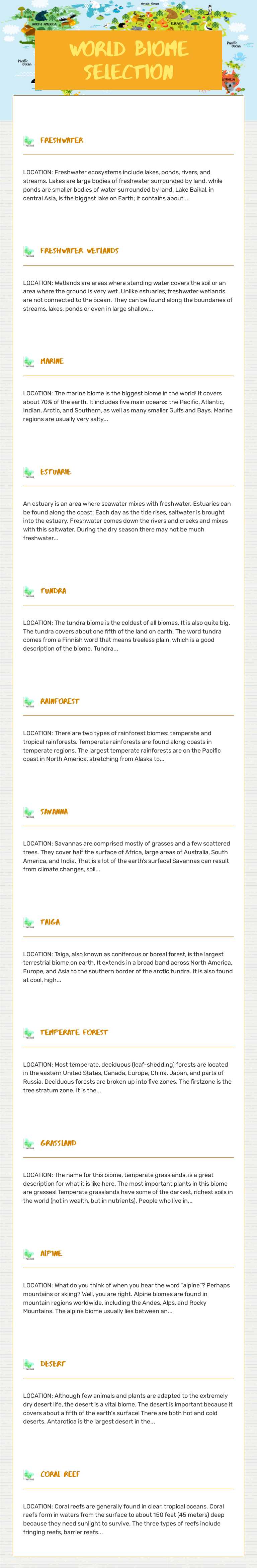 World Biome Selection worksheet preview