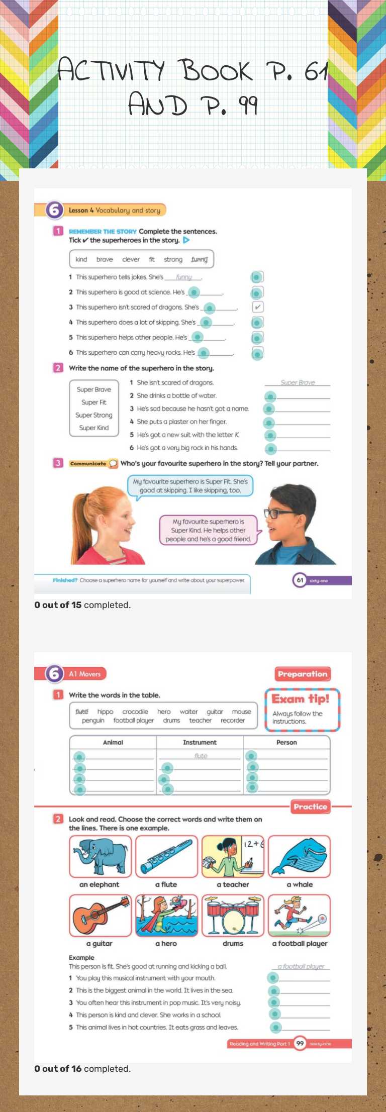 ACTIVITY BOOK P. 61 AND P. 99 Grade 3 worksheet preview