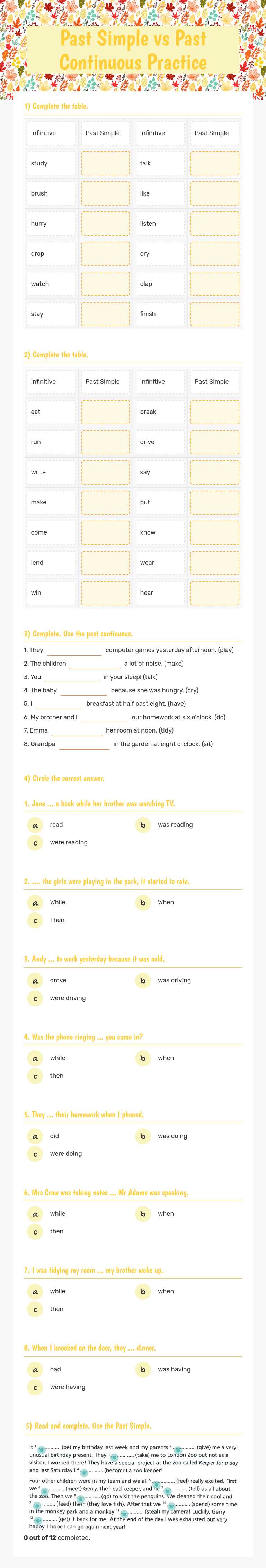 Past Simple vs Past Continuous Practice worksheet preview image