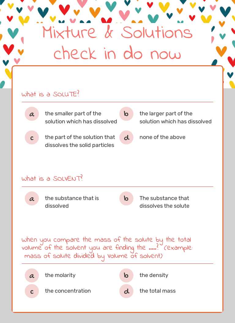 Mixture & Solutions    check in do now worksheet preview