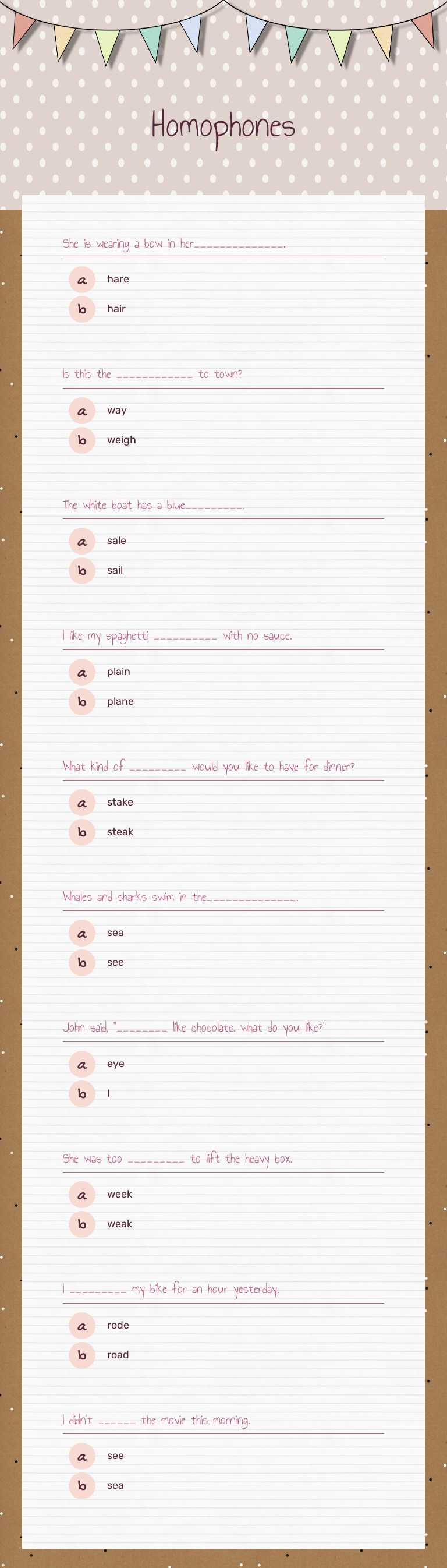 Homophones worksheet preview image
