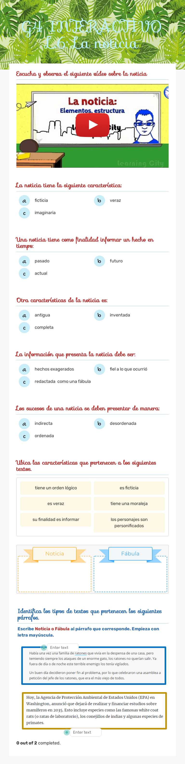G4 INTERACTIVO L.6: La noticia Grade 4 worksheet preview