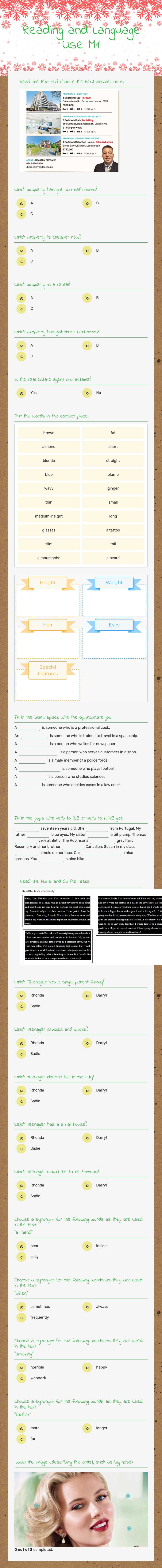 Reading and Language Use M1 worksheet preview image