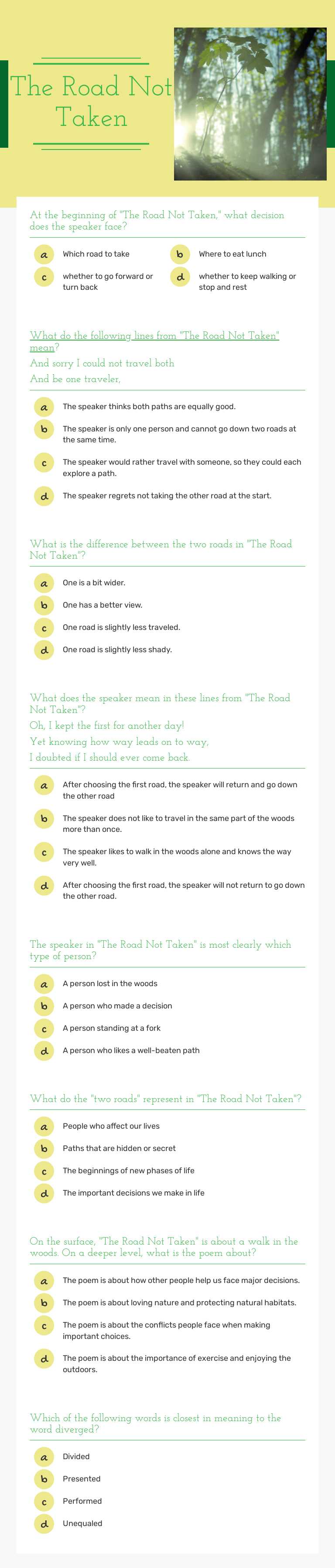 The Road Not Taken worksheet preview image