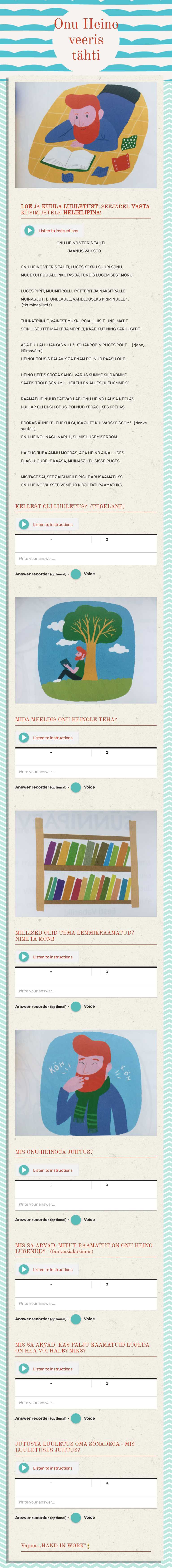 Onu Heino veeris tähti worksheet preview image