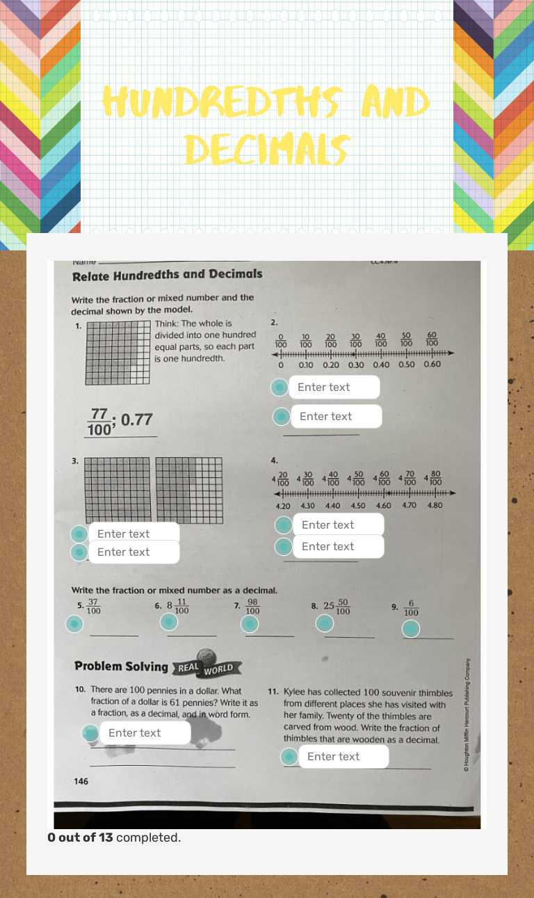 hundredths and decimals worksheet preview image