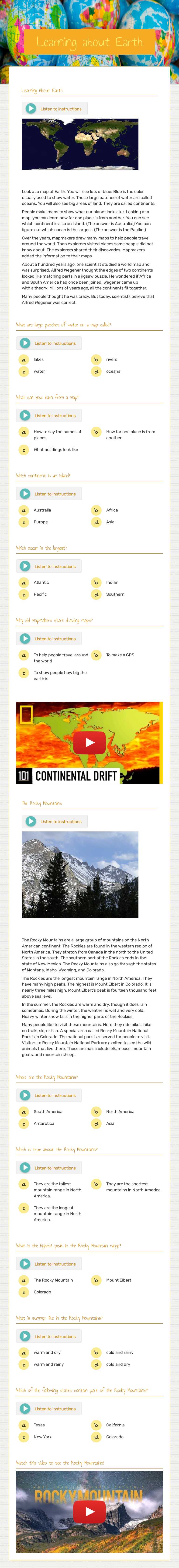 Learning about Earth worksheet preview image