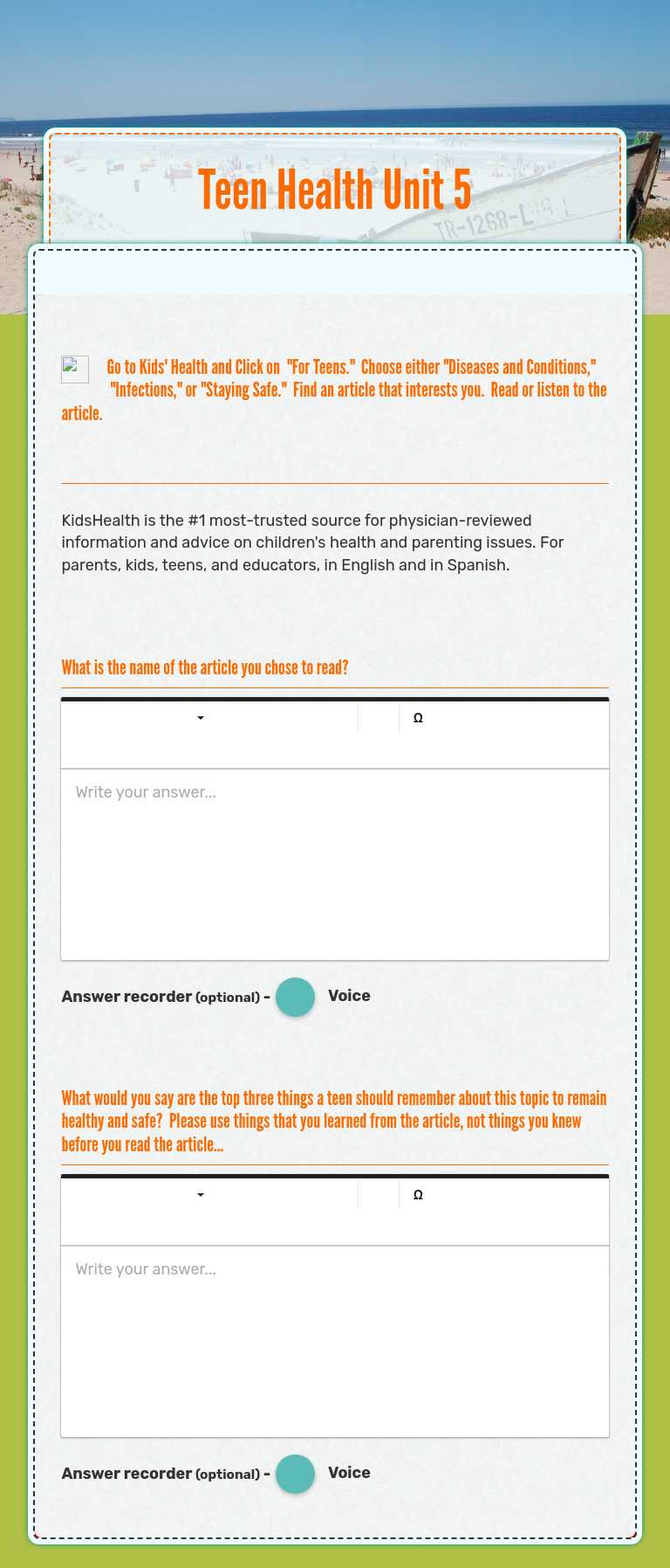 Teen Health Unit 5 worksheet preview