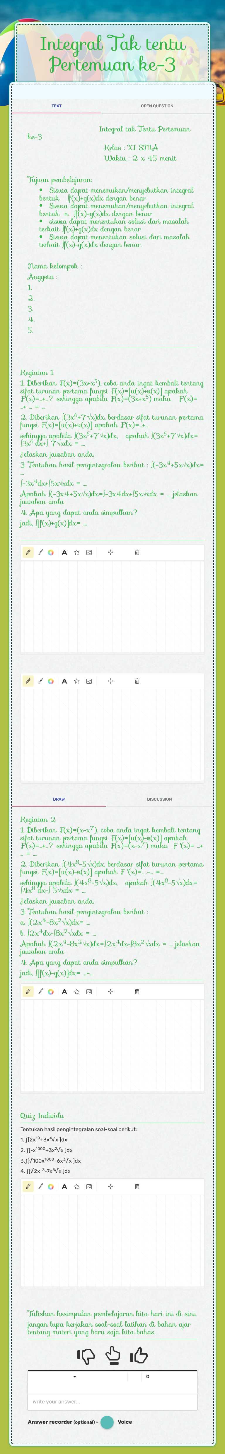 Integral Tak tentu Pertemuan ke-3 worksheet preview