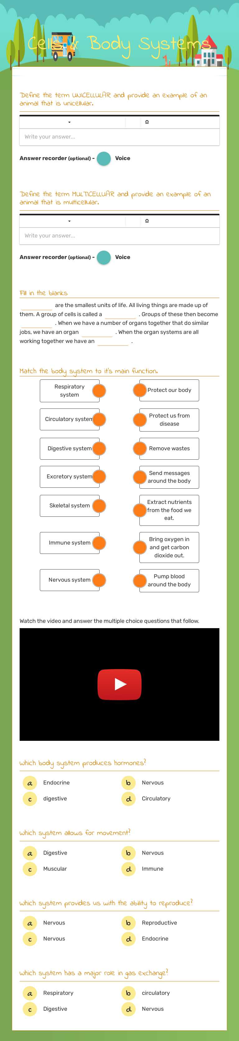 Cells & Body Systems worksheet preview image