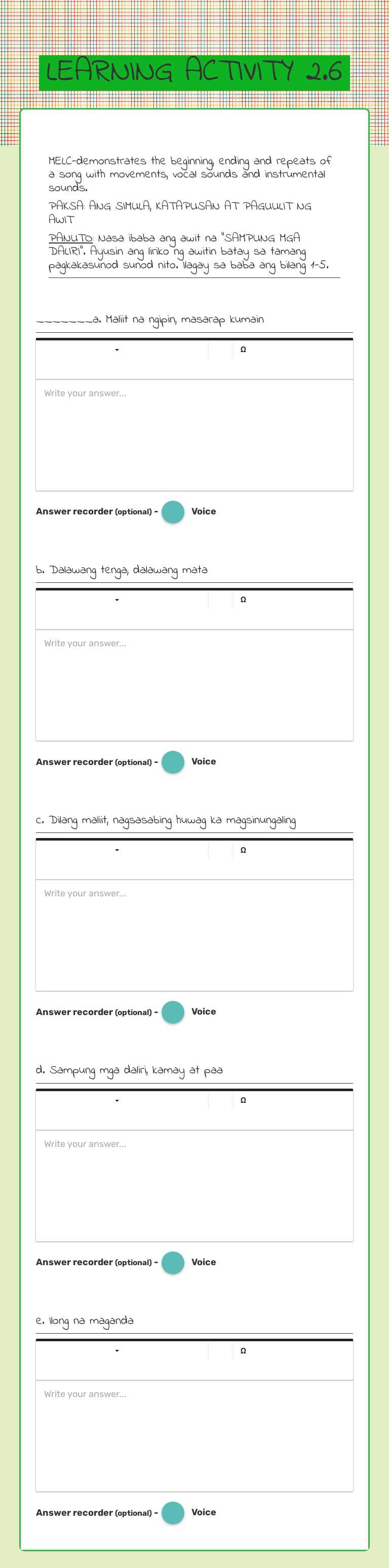 LEARNING ACTIVITY 2.6 Grade 2 worksheet preview