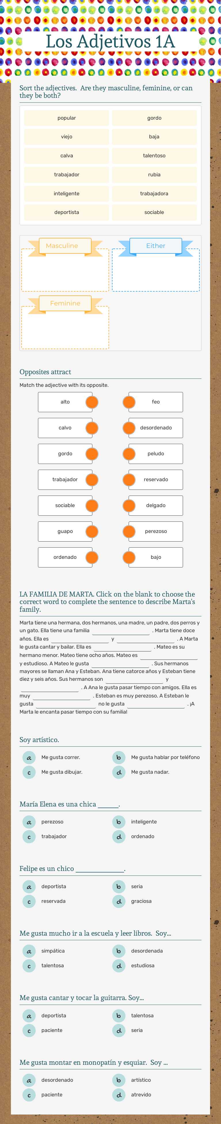 Los Adjetivos 1A Grade 6 worksheet preview