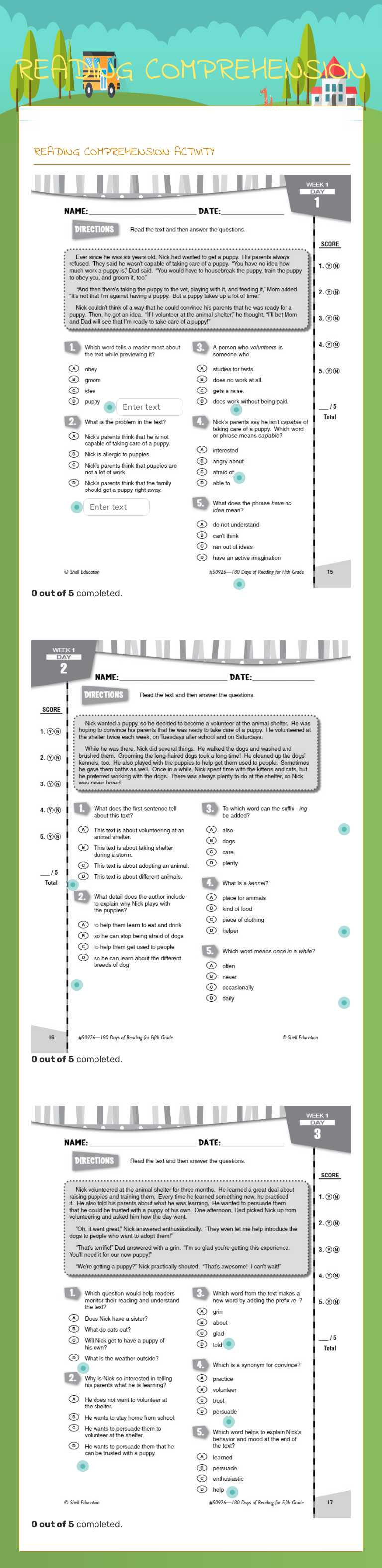 READING COMPREHENSION worksheet preview image