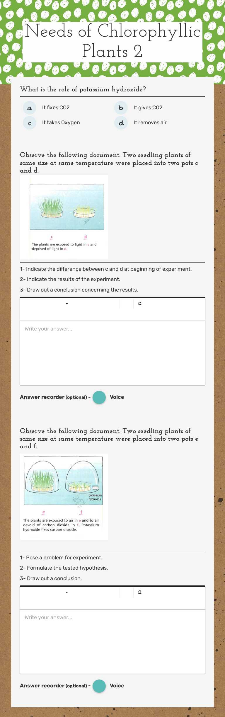 Needs of Chlorophyllic Plants 2 Grade 7 worksheet preview