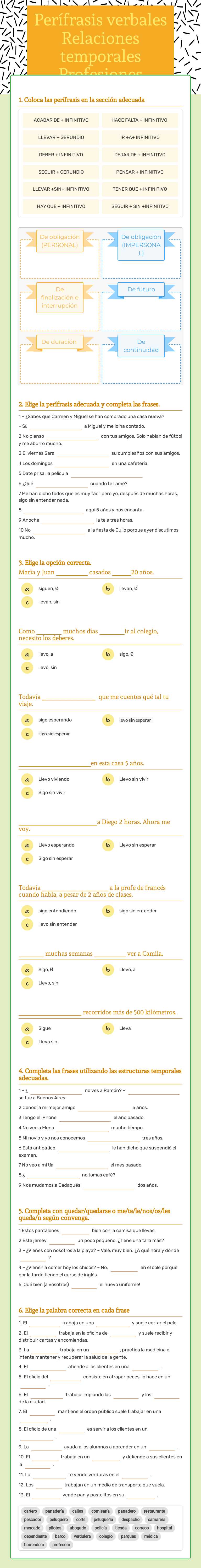 Perífrasis verbales Relaciones temporales Profesiones worksheet preview image