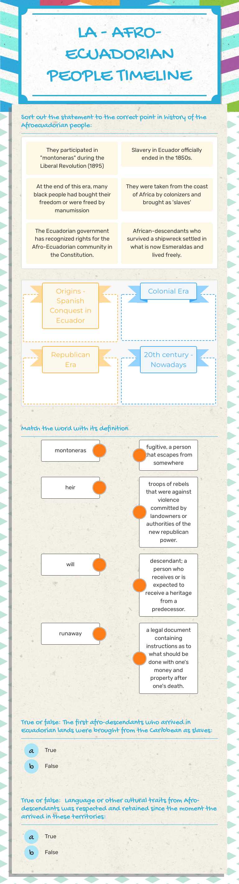 LA - AFRO-ECUADORIAN PEOPLE TIMELINE worksheet preview image
