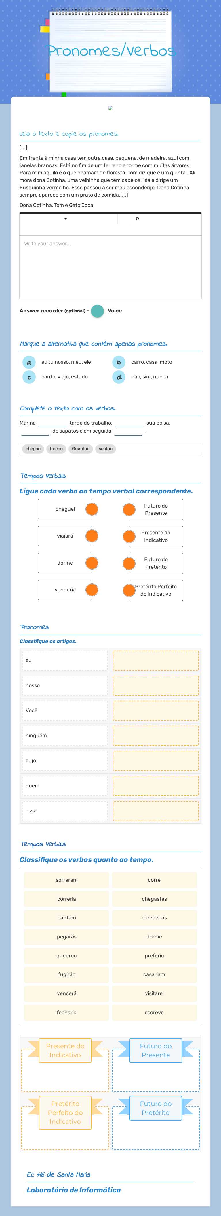 Pronomes/Verbos worksheet preview image