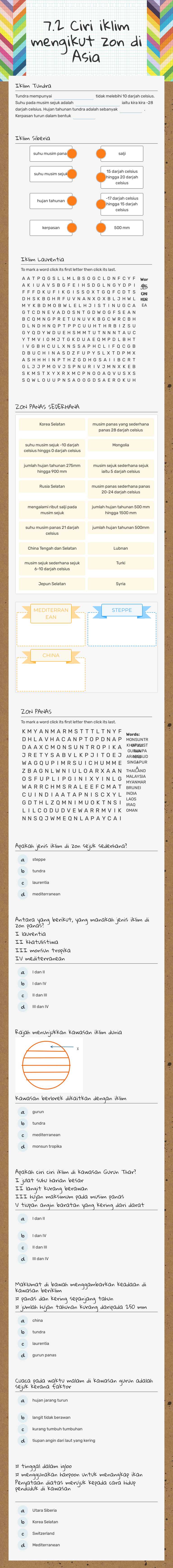 7.2 Ciri iklim mengikut zon di Asia worksheet preview image