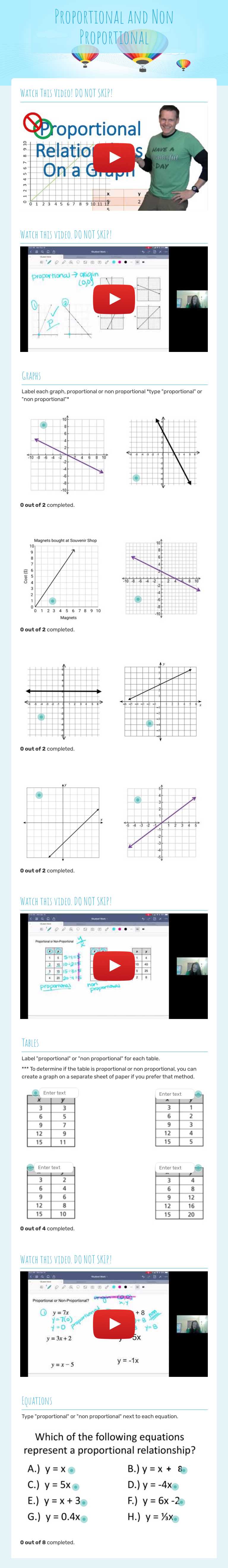 Proportional and Non Proportional worksheet preview image