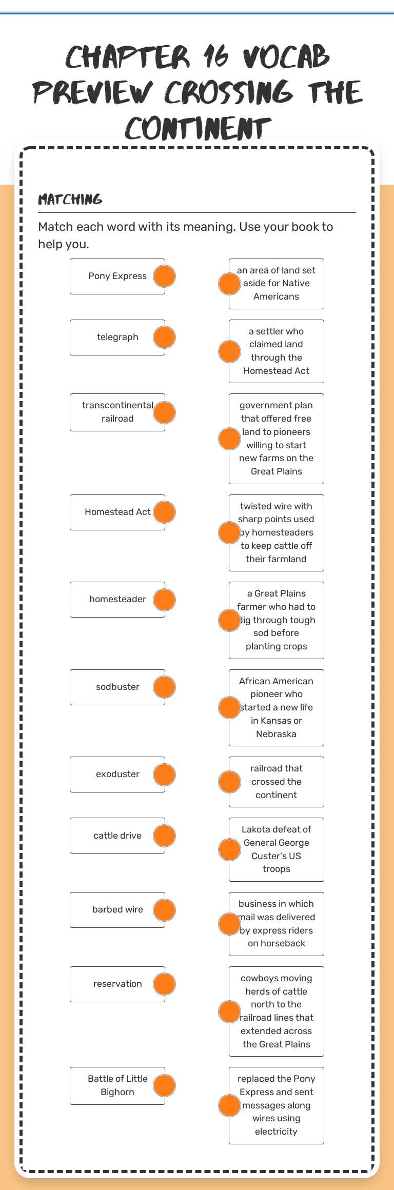 Chapter 16 Vocab Preview Crossing the Continent worksheet preview image