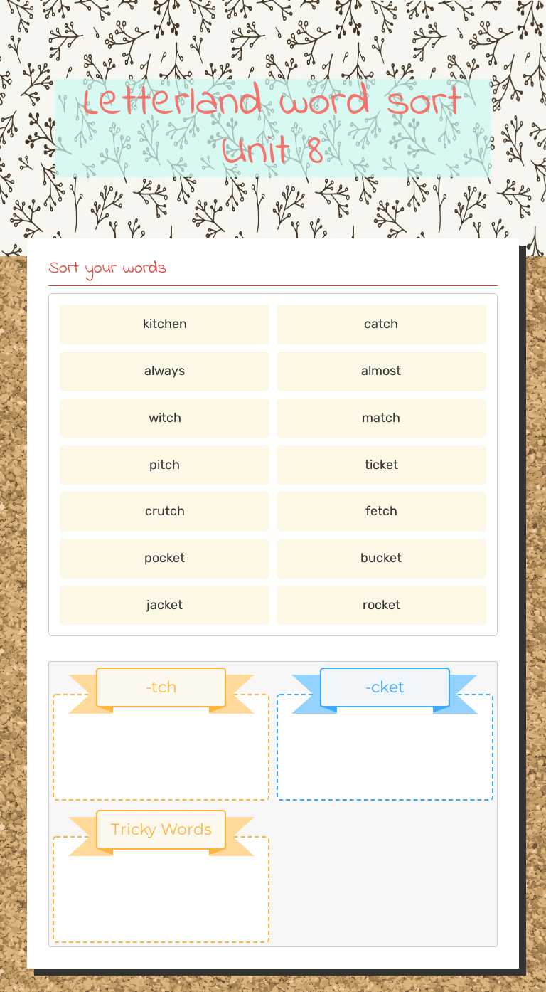 Letterland word sort Unit 8 worksheet preview image