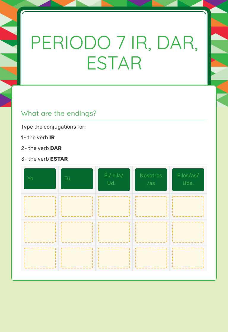 Periodo 7
Ir, Dar, ESTAR Grade 7 worksheet preview