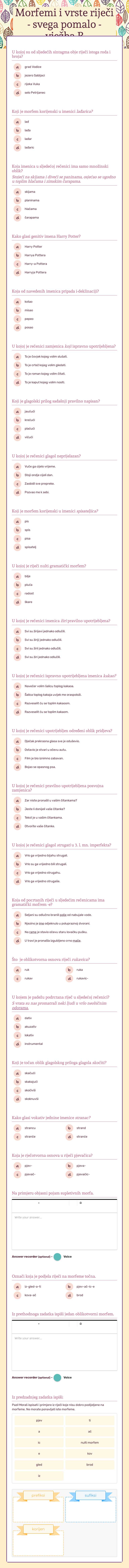 Morfemi i vrste riječi - svega pomalo - vježba B worksheet preview image
