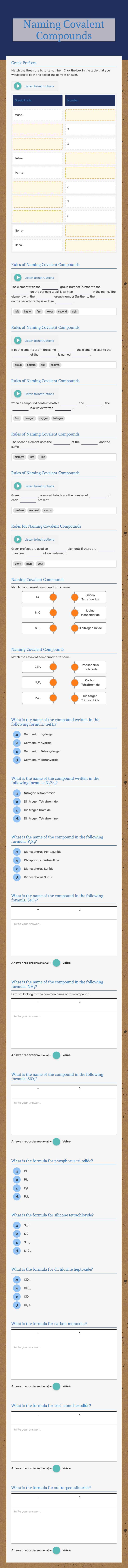 Naming Covalent Compounds worksheet preview image