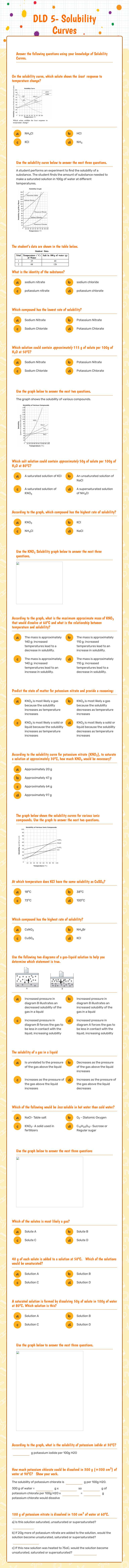 DLD 5- Solubility Curves worksheet preview image